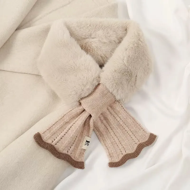 Kaninchenfell-Schal für Damen, Winter, Hochzeit, Party, Halswickel, warm, doppelseitig, formell, lässig, Halstuch  aus Kunstpelz mit Loophole, Farbe Beige