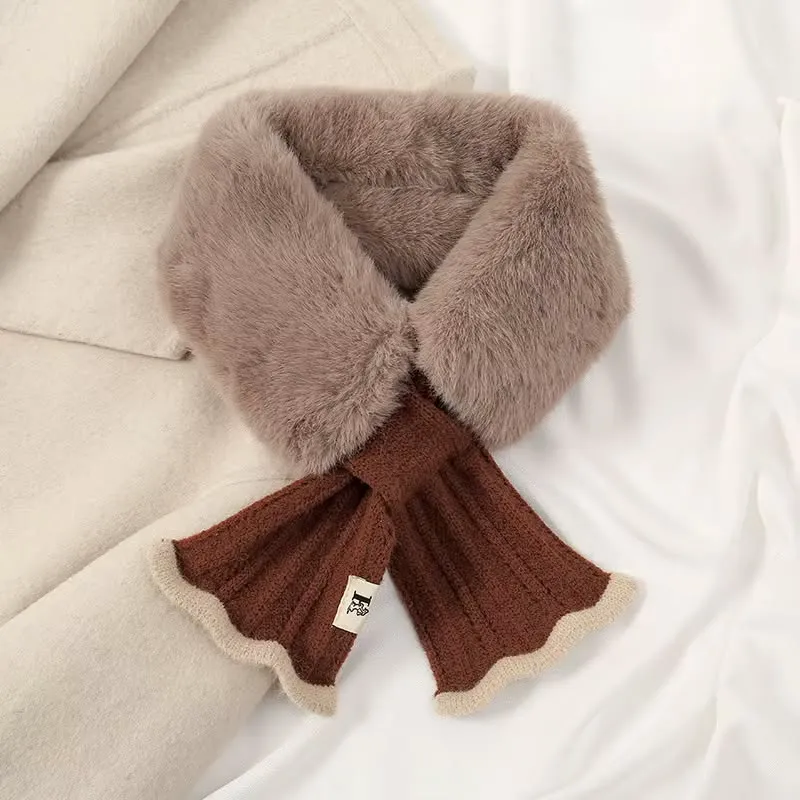 Kaninchenfell-Schal für Damen, Winter, Hochzeit, Party, Halswickel, warm, doppelseitig, formell, lässig, Halstuch  aus Kunstpelz mit Loophole, Farbe Braun