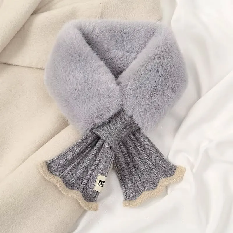 Kaninchenfell-Schal für Damen, Winter, Hochzeit, Party, Halswickel, warm, doppelseitig, formell, lässig, Halstuch  aus Kunstpelz mit Loophole, Farbe Grau